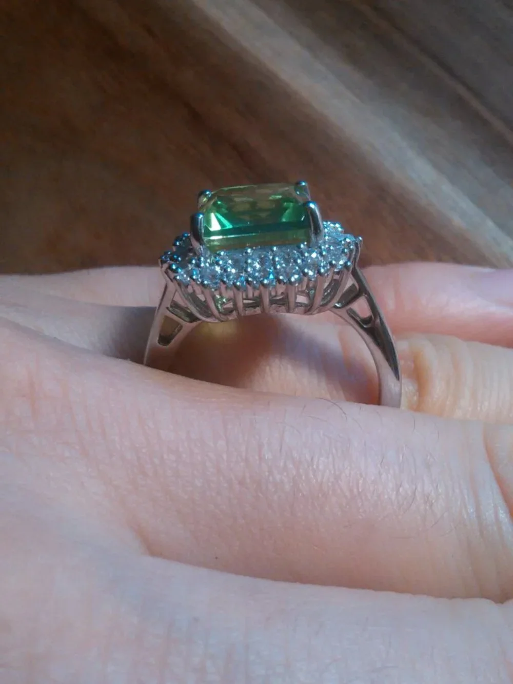 Green Triplet Quartz Natural White Zircon Accent Sterling Silver Ring (Size 10)